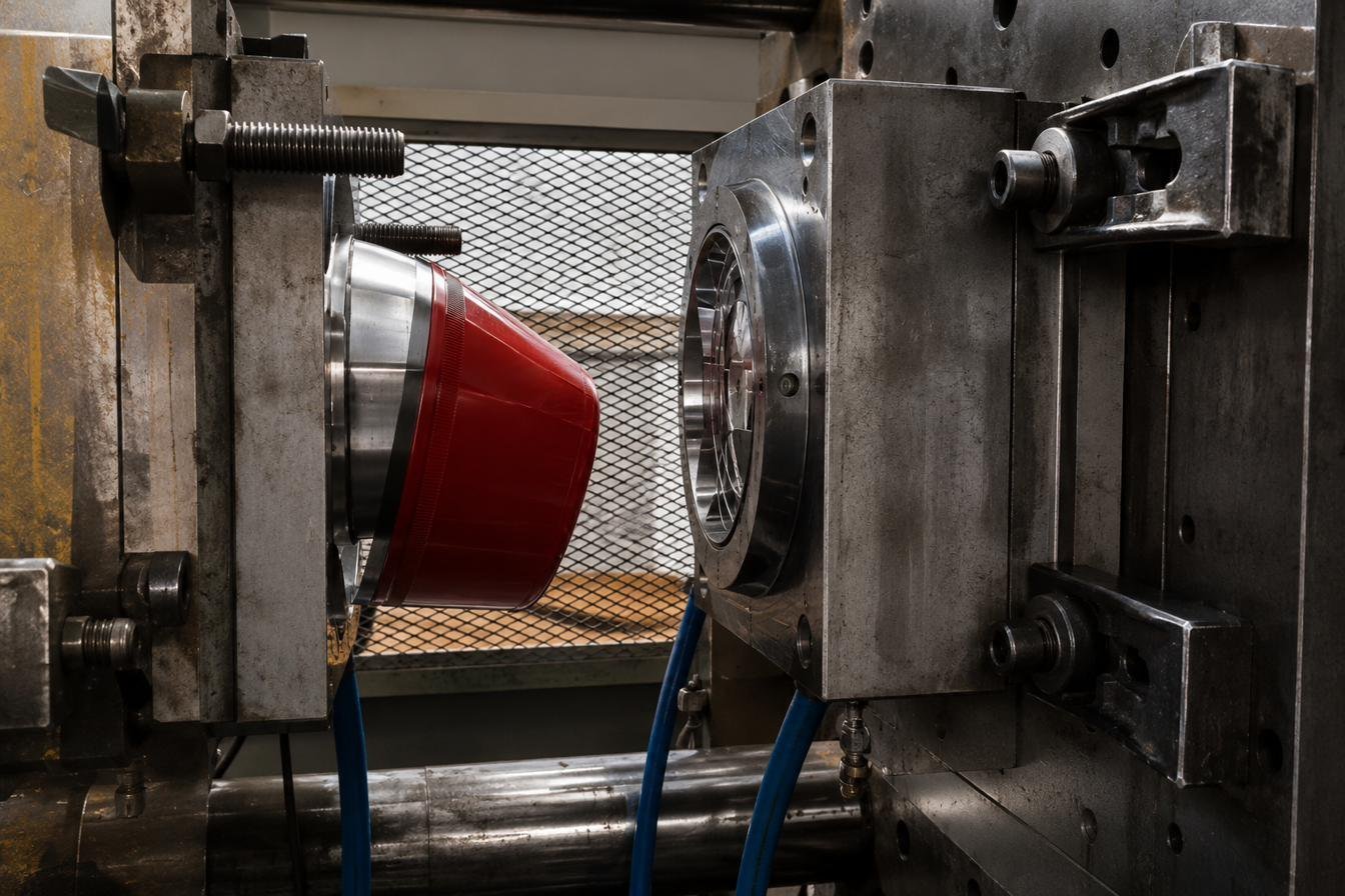 Inyectora fabricando macetas